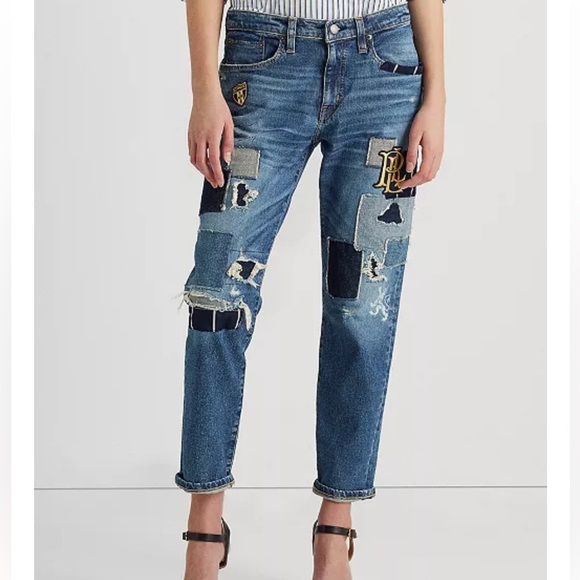 Lauren Ralph Lauren Rolled Cuff Patchwork Jeans Women’s 0 Waist 26 Denim - Picture 1 of 16